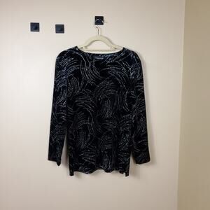 Briggs Long Sleeve Black Silver Glitter Design Velour Blouse Size PM